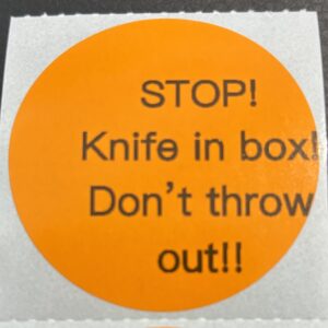 STOP! Knife in Box! Don't Throw Out!! Pack of 10 Stickers